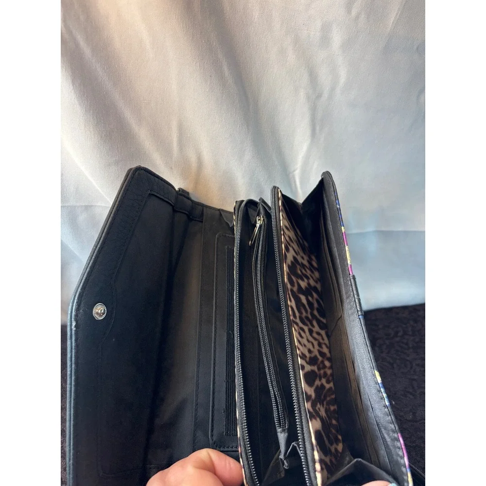 Nicole Miller New York Floral Crossbody Bag Black Purple floral Print Wallet